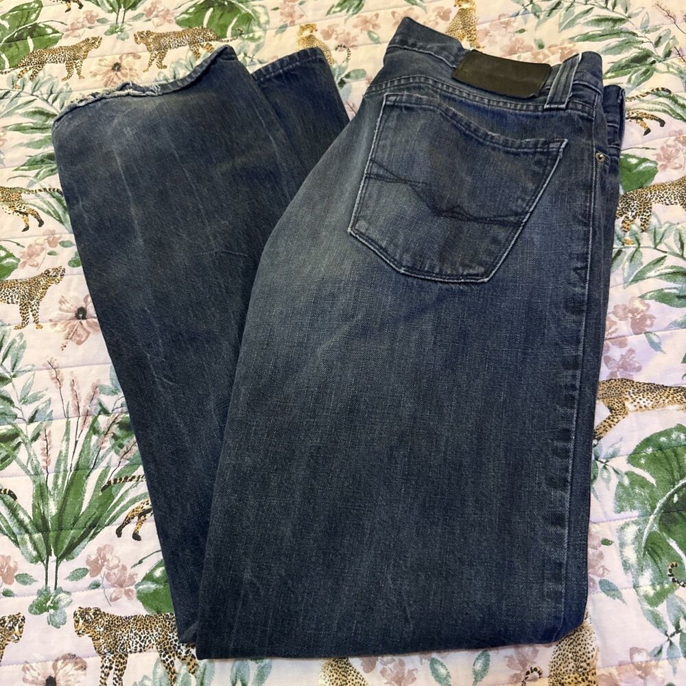 Y2K GUESS Desmond Relaxed Straight Jeans Mens 34x32 Dark Blue Distressed
